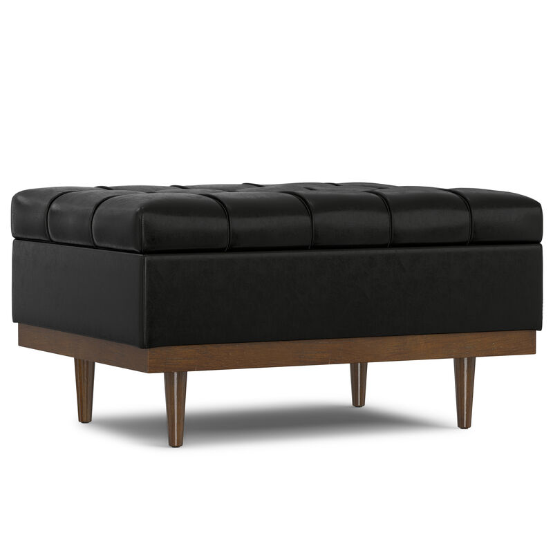 Mariah 34 inch Wide Contemporary Rectangle Coffee Table Storage Ottoman in Midnight Black  PU Black faux leather, Assembled