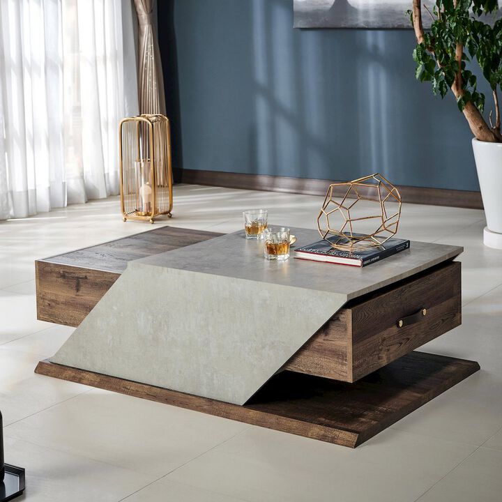 ENITIAL STAR Menster Modern Wood Storage Coffee Table in Reclaimed Oak