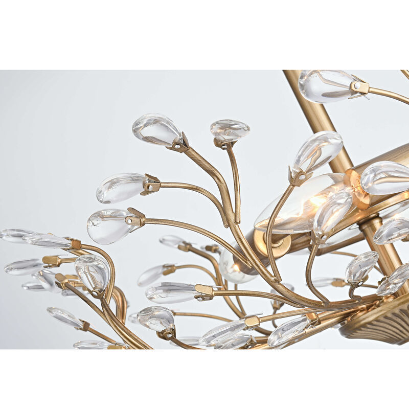 Fleur Brushed Brass 4-light Crystal Beaded 9-Branch Semi-Flush Mount image number 5