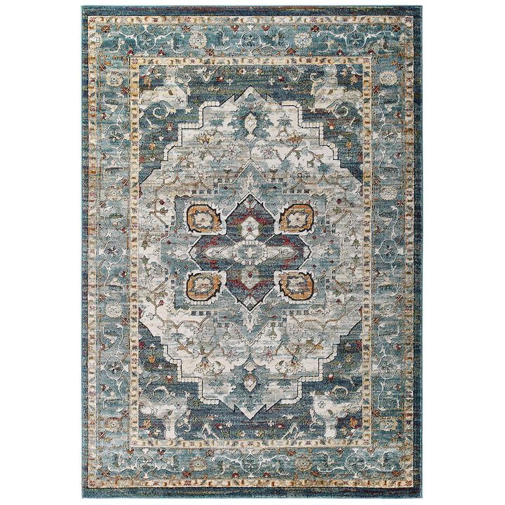 Modway Tribute Diantha Distressed Vintage Floral Persian Medallion Area Rug, 5x8, Multicolored