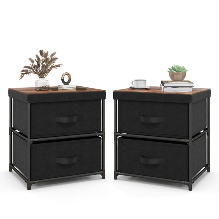 Hivvago 2-Drawer Nightstand with Removable Fabric Bins and Pull Handles Set of 2