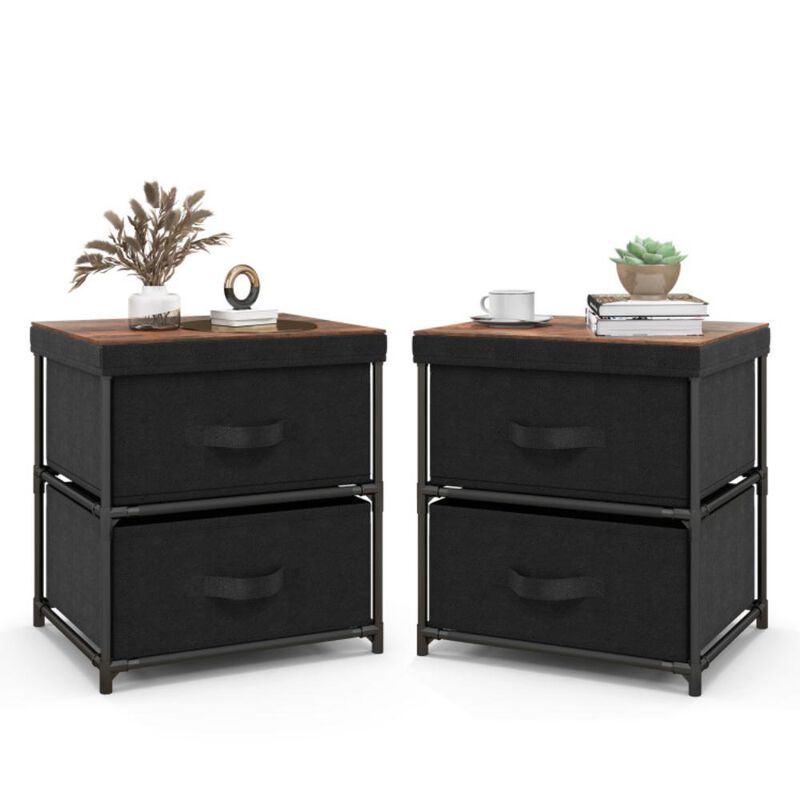 Hivvago 2-Drawer Nightstand with Removable Fabric Bins and Pull Handles Set of 2