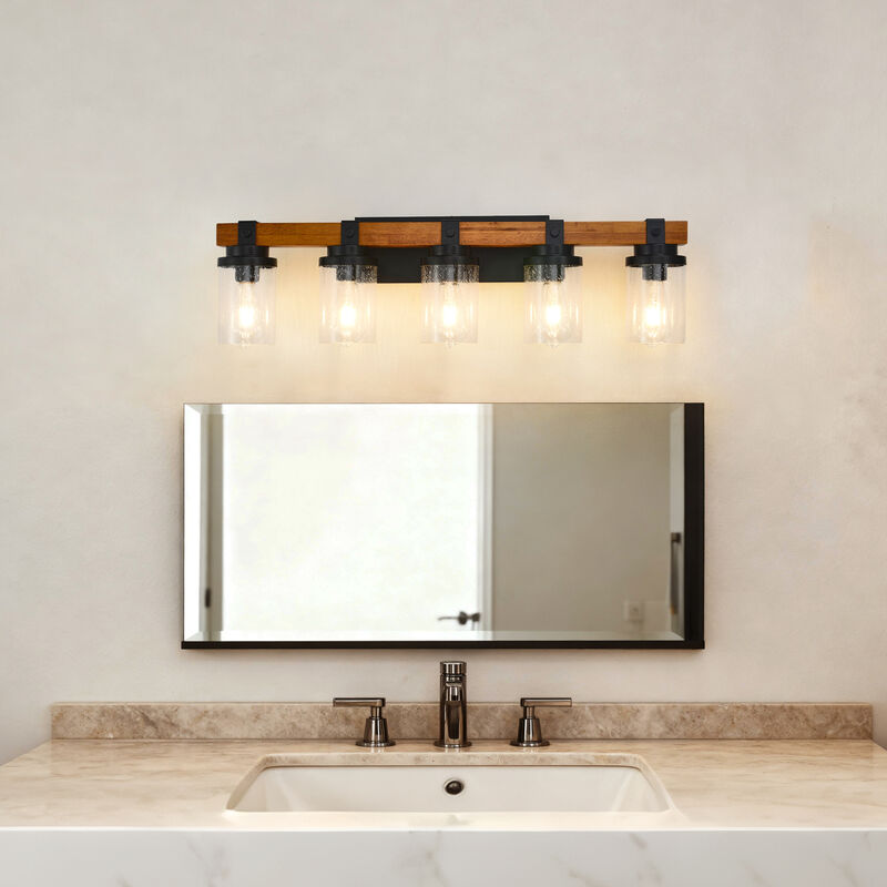 ELEMENT ACE 5-Light Wall Mount Lamp with Clear Glass Shades, Moisture & Corrosion Resistant Vanity Lighting for Bathroom Kitchen Dining Room, Easy to Install image number 7