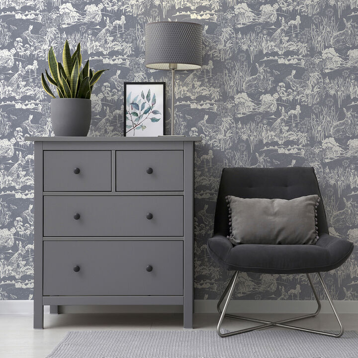 Hattie Navy Meadow Hare Wallpaper