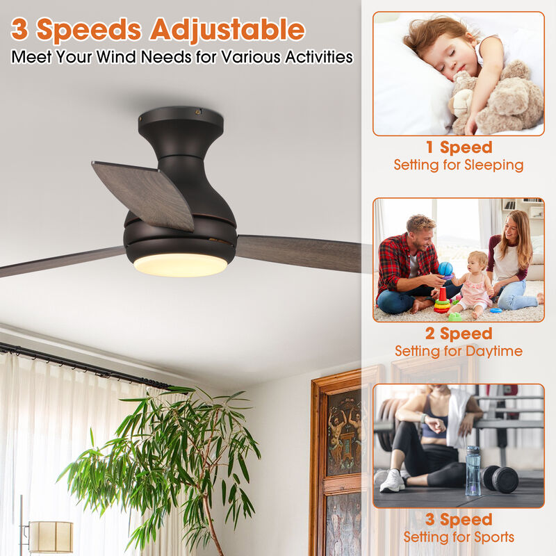 48" Bronze 3-Blade Integrated LED Flush Mount Ceiling Fan with Remote