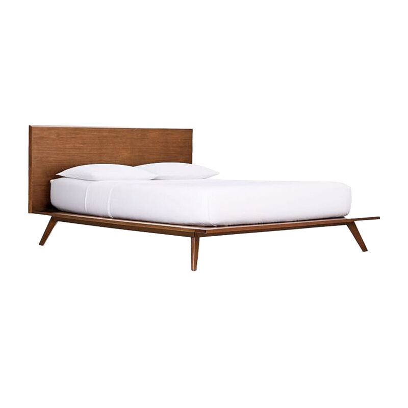Cary King Size Platform Bed, Panel Headboard, Brown Walnut Veneer - Benzara