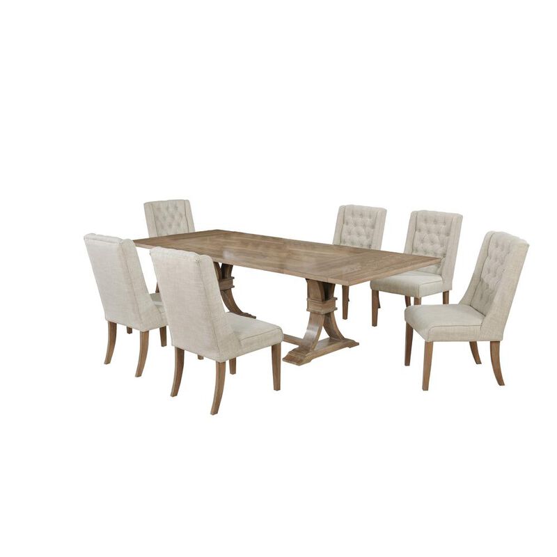 7 Piece Dining Set Extendable w/two 16"Side Leaves Extension & 6 Chairs