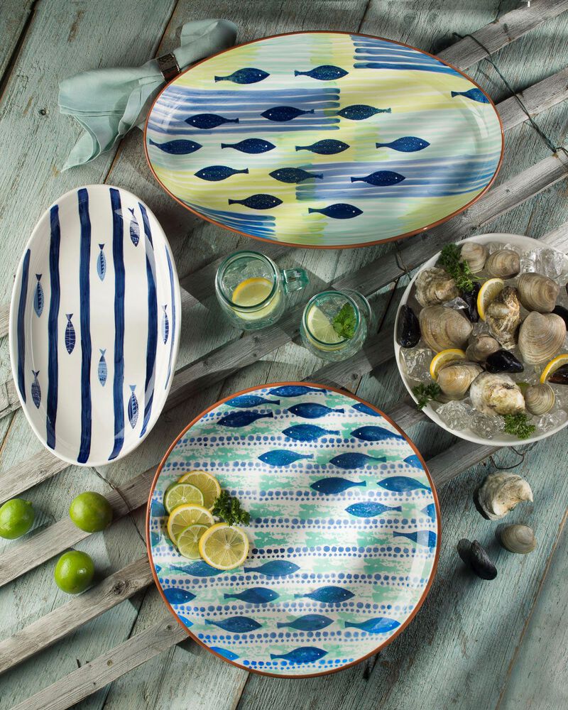 Euro Ceramica Mediterranean Sea Fish 15'' Oval Serving Bowl image number 1