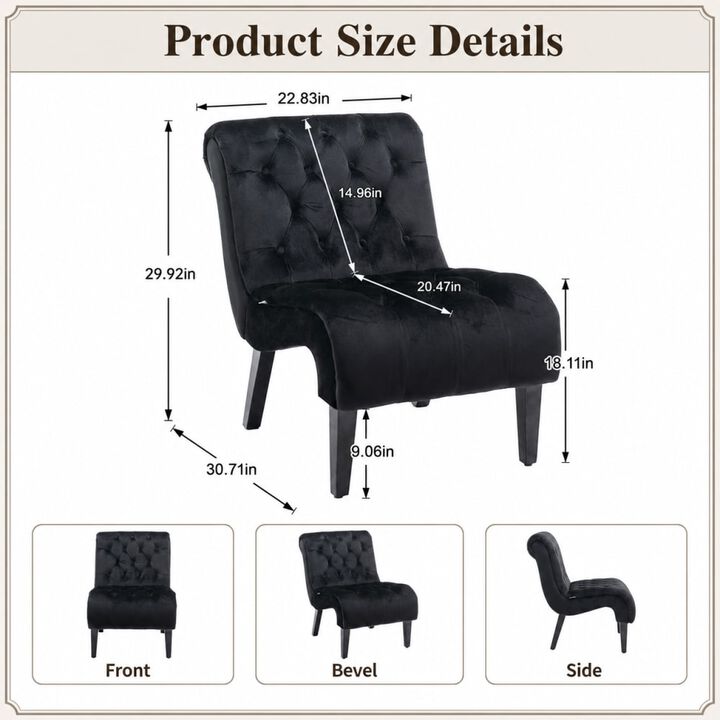 GOODSILO Armless Velvet Upholstered Accent Chair Leisure Chair with Wooden Legs for Living Room, Bedroom, Office, Small Spaces
