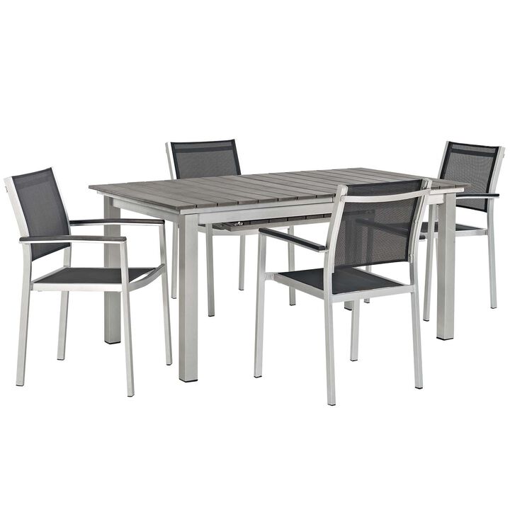 Modway EEI-3198-SLV-BLK-SET Shore 5 Piece Patio Aluminum Outdoor Dining Set, Silver Black, 79.5" L x 106.5" W x 35" H