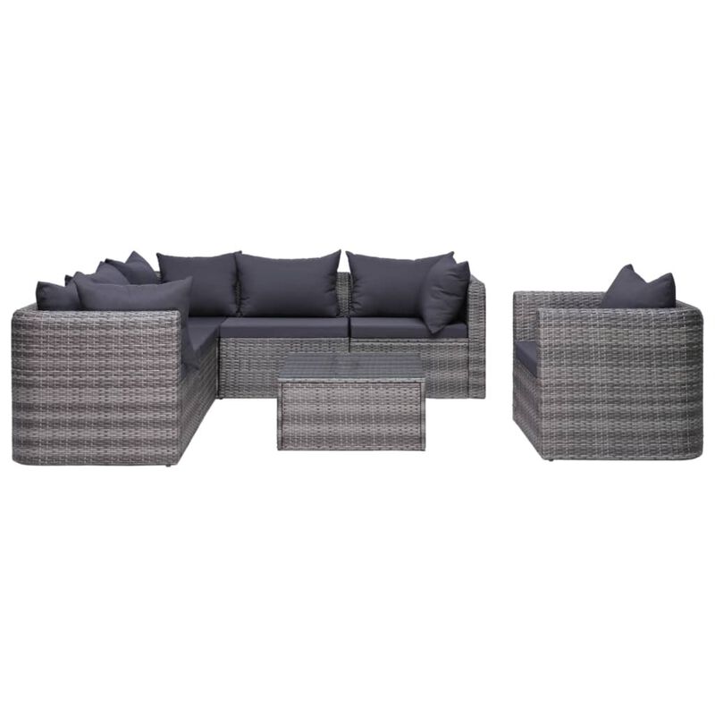 vidaXL 7 Piece Garden Sofa Set with Cushions & Pillows Poly Rattan Gray