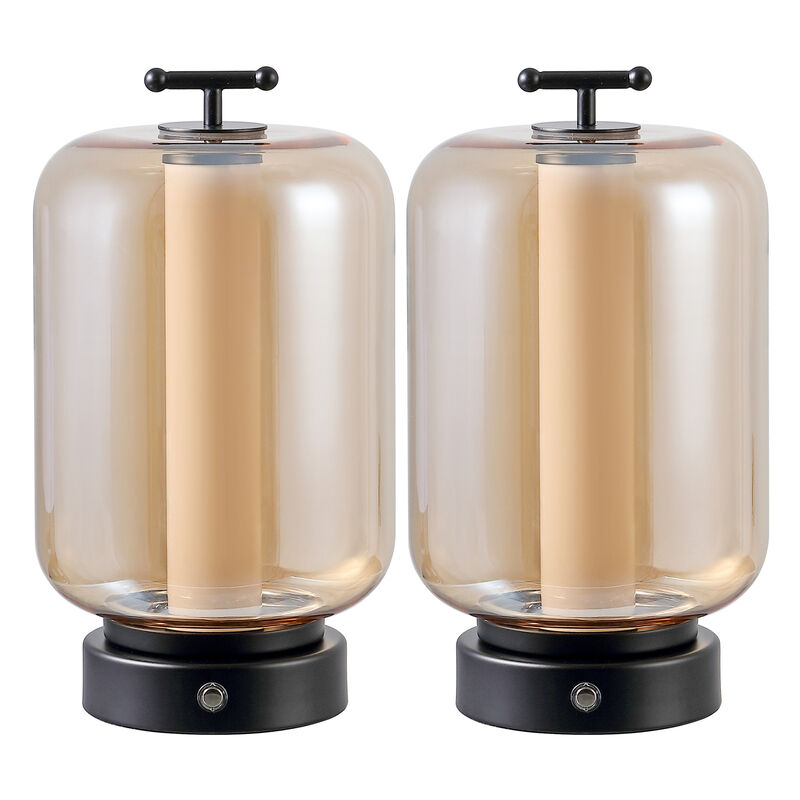 Milou 10.75" Vintage Glam Lantern Rechargeable/Cordless Dimmable Integrated LED Table Lamp with Touch Sensor