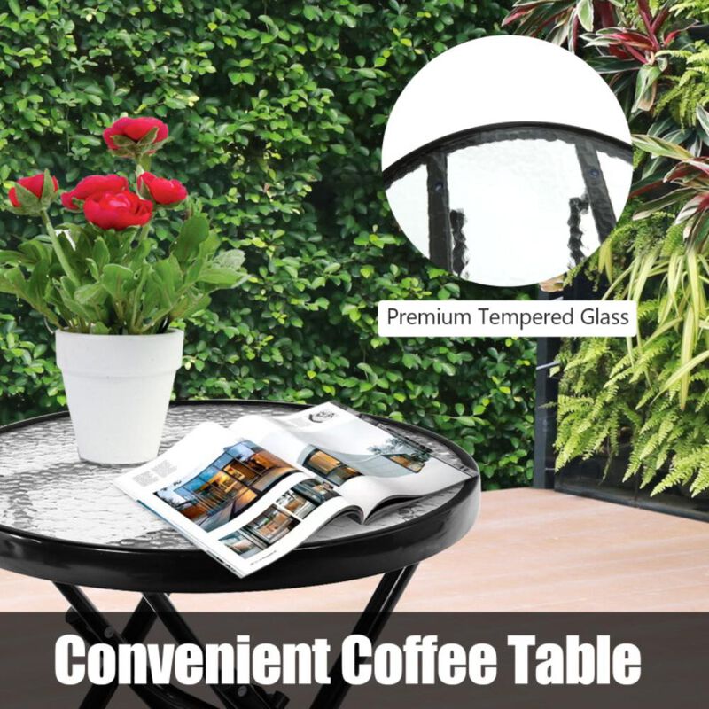 Hivvago 3 Pcs Outdoor Folding Rocking Chair Table Set with Cushion