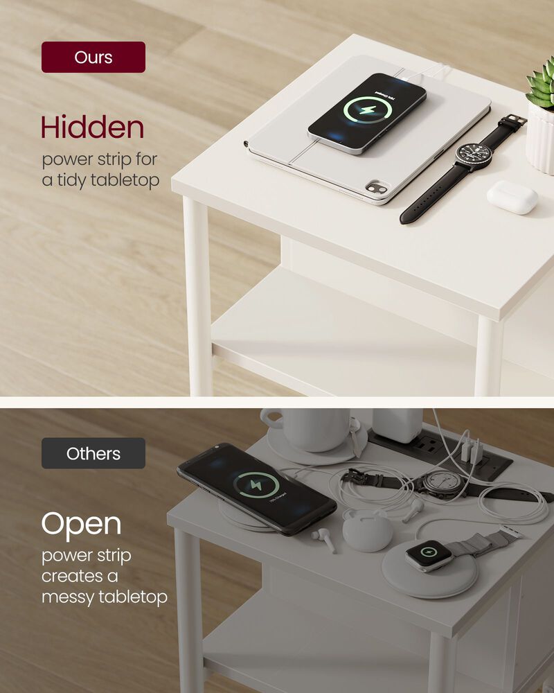 Side Table with Charging Station - 3-Tier End Table with USB Ports and Outlets for Convenient Charging image number 2