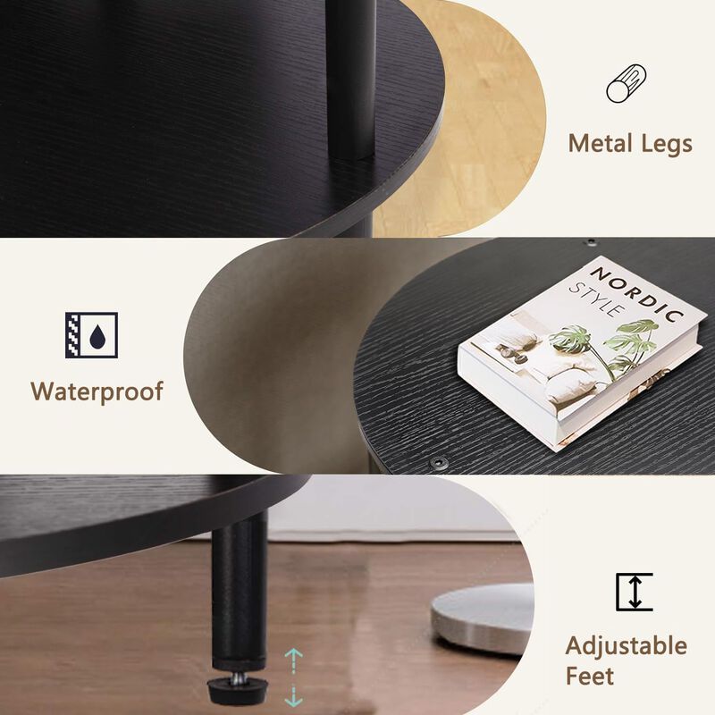 Small Round Side Table, End Tables Living Room Set of 2, Black End Table for Bedrooms, Small Side Table for Small Spaces,2 Tiers