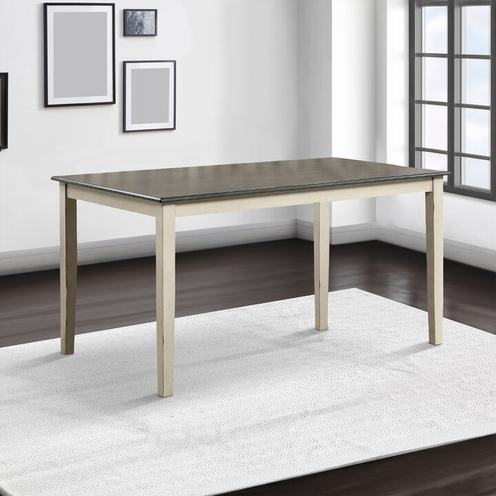 Two Tone Wooden Dining Table with Block Legs, White-Benzara