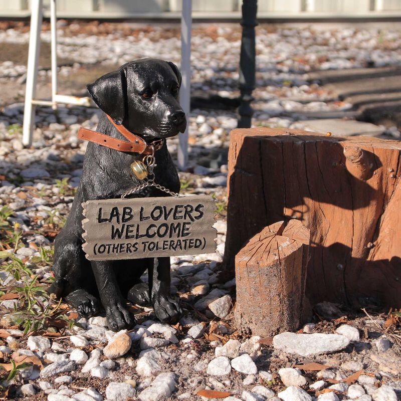Black Lab Dog Indoor Outdoor Welcome Statue with Reversible Message Sign image number 6
