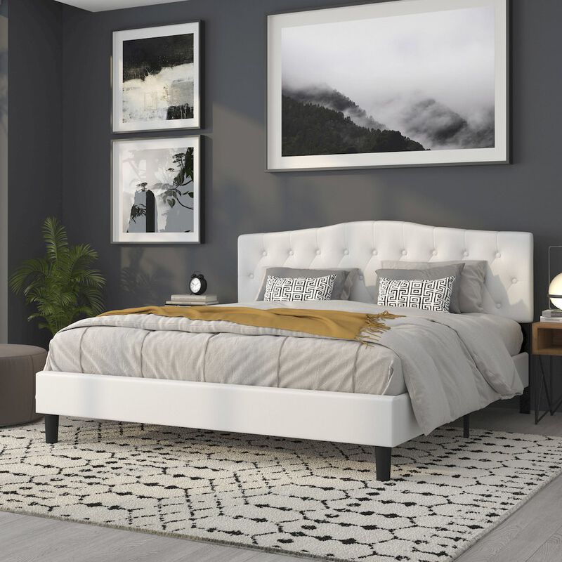 Flash Furniture Tufted Upholstered King Size Headboard in White Fabric image number 7