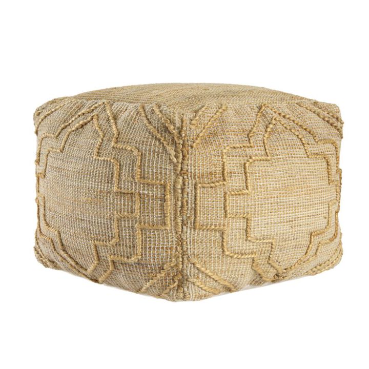 Hivvago 18 Inch Natural Jute Blend Cube Quatrefoil Pouf Ottoman