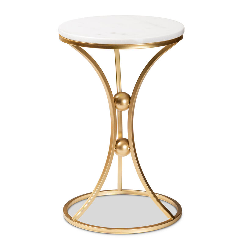 Baxton Studio Tarmon Modern Gold Finished Metal End Table With Marble Tabletop image number 2