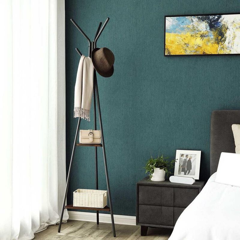 Hivvago Modern Coat Rack with Matte Black Metal Frame and 2 Shelves