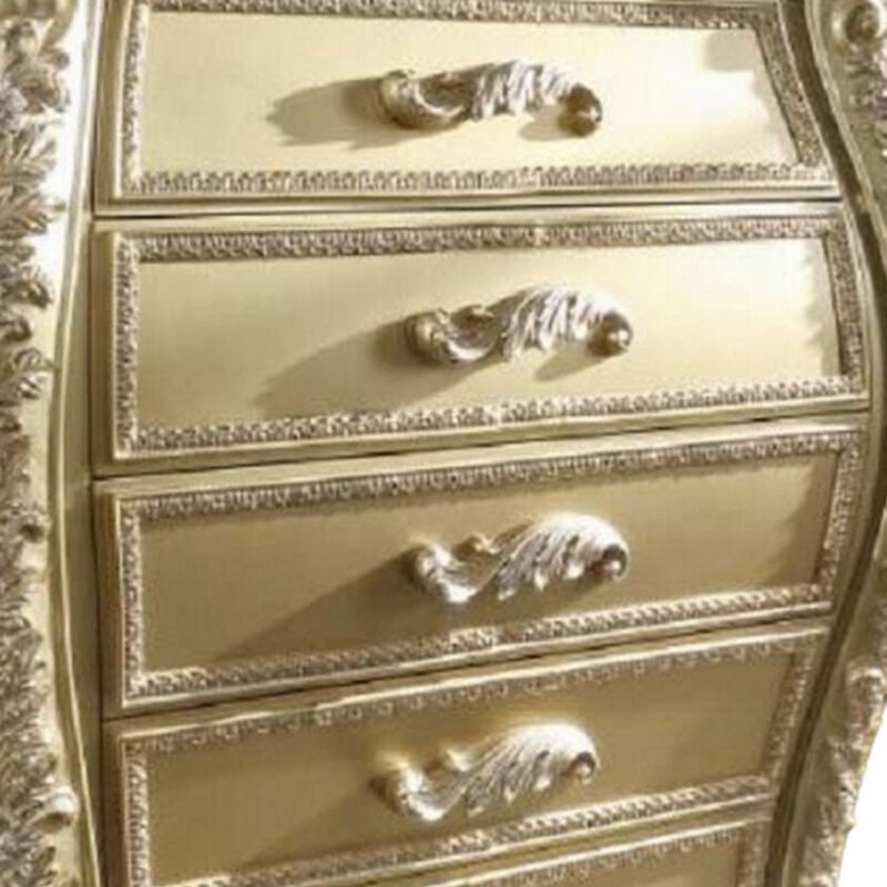 Otis Tall Dresser Chest with 6 Drawers, Classic Scrolled, Gold Wood - Benzara