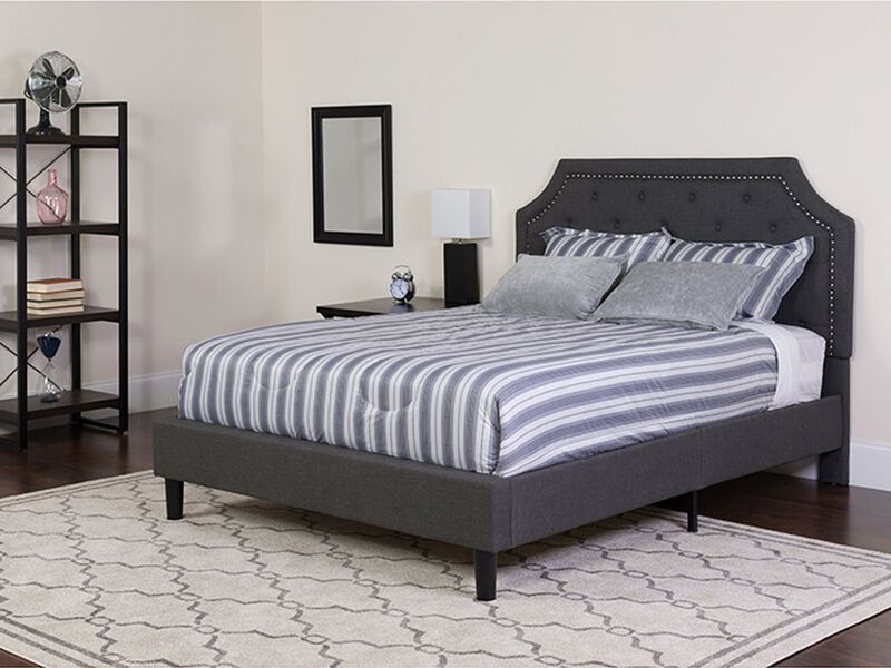 Brighton Queen Size Tufted Upholstered Platform Bed in Dark Gray Fabric with Pocket Spring Mattress