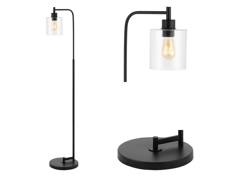 Axel Iron/Seeded Glass Farmhouse Industrial LED Floor Lamp