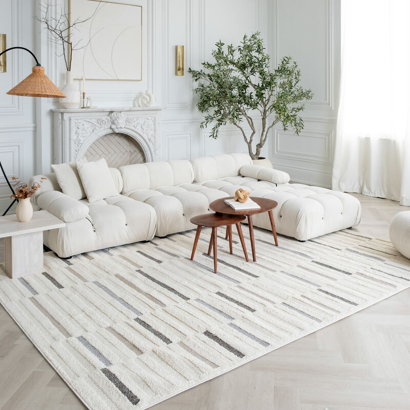 Rug Branch Alva Contemporary Striped Cream Grey Indoor Area Rug