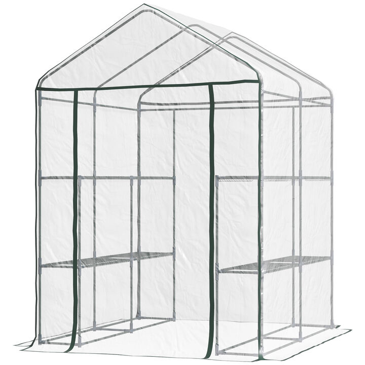 Outsunny 5' x 5' x 6' Mini Walk-in Greenhouse Kit, Portable Green House with 3 Tier Shleves, Roll-Up Door, and Weatherized Plastic Cover for Backyard Garden, Garden