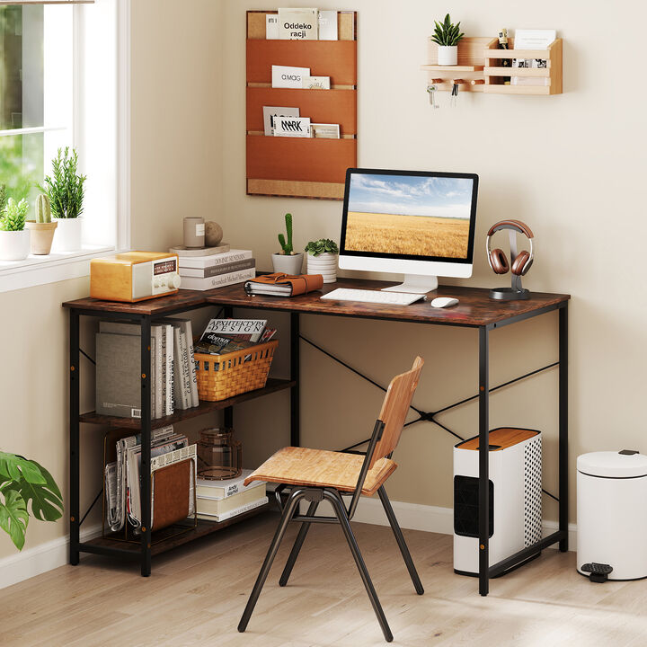 L-Shaped Reversible Corner Desk with Adjustable Storage Shelves for Home Office