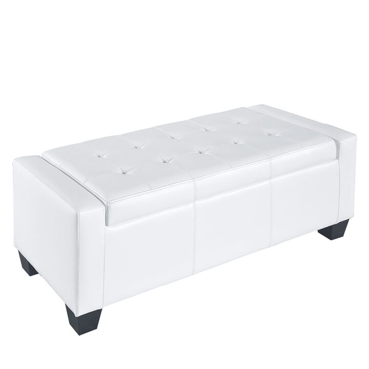 50.5" Faux Leather Rectangular Tufted Storage Ottoman Bench for Living Room, Entryway, or Bedroom, White