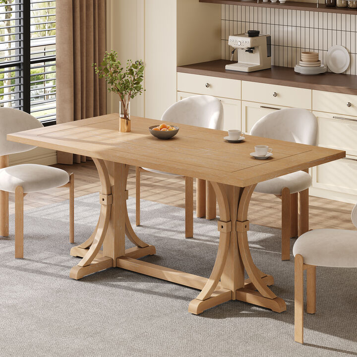 Merax Farmhouse Dining Table with Reinforced Cross Base, Solid Rubberwood Frame