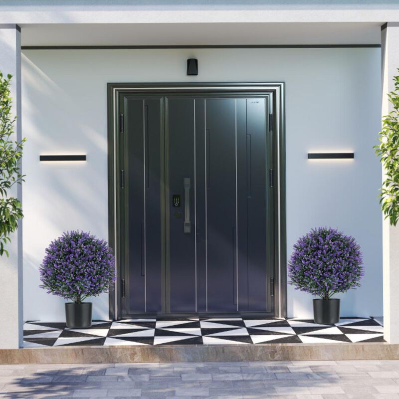 Hivvago 2 Pack Artificial Lavender Topiary Ball Tree Faux Shrub Bushes with Flowers