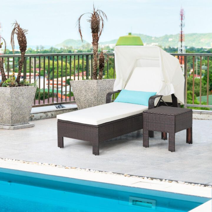Hivvago Outdoor Chaise Lounge Chair and Table Set with Folding Canopy and Armrests