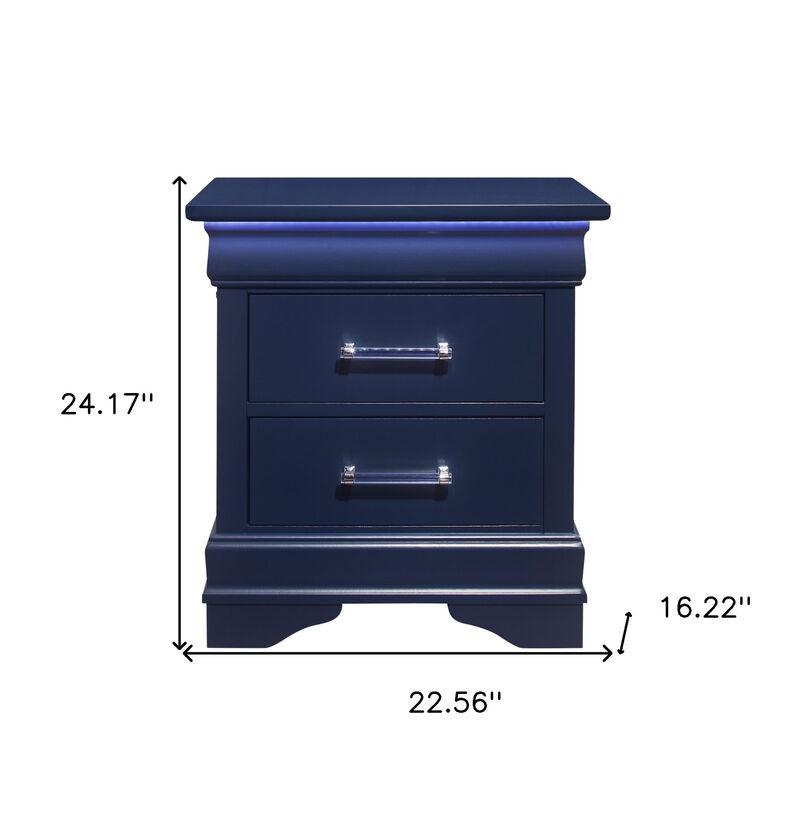 2-Drawer Solid Wood Nightstand with LED Lighting for Bedroom