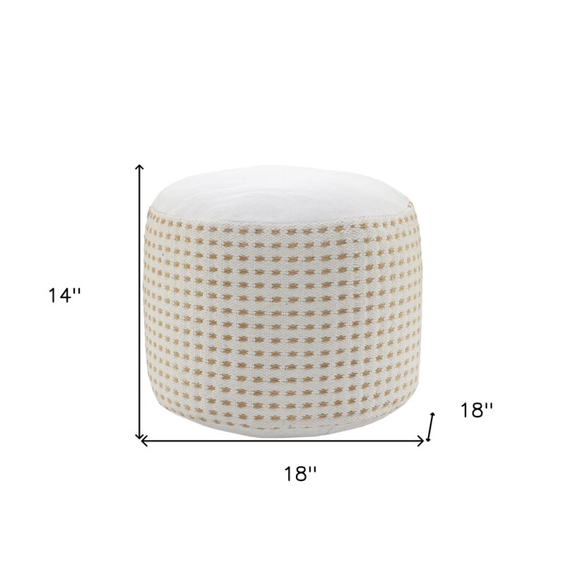 Hivvago 18 Inch White Jute Blend Round Geometric Pouf Ottoman