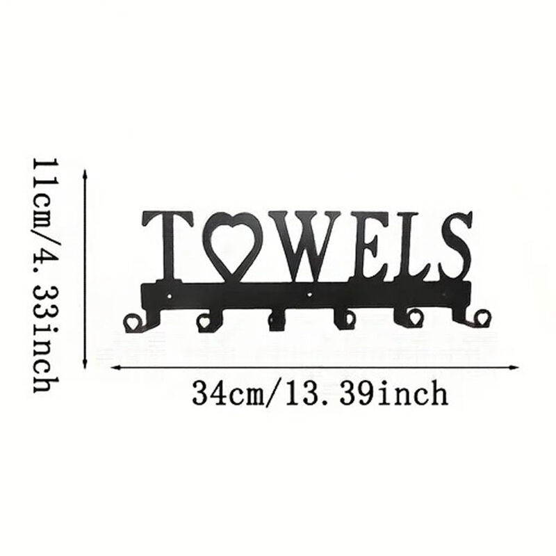 6-Hook Wall-Mounted Towel Rack, Metal Bathroom Storage Organizer image number 2