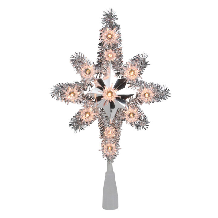 11" Silver Lighted Tinsel Star of Bethlehem Christmas Tree Topper - Clear Lights