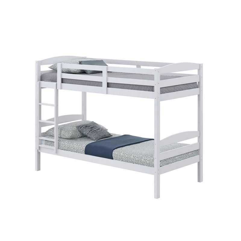 Sifa Twin Bunk Bed, Convenient Ladder, Arch Slat Design, White Solid Wood