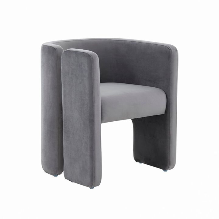 Cid 24 Inch Accent Chair, Soft Gray Velvet, Curved Backrest, Panel Base-Benzara