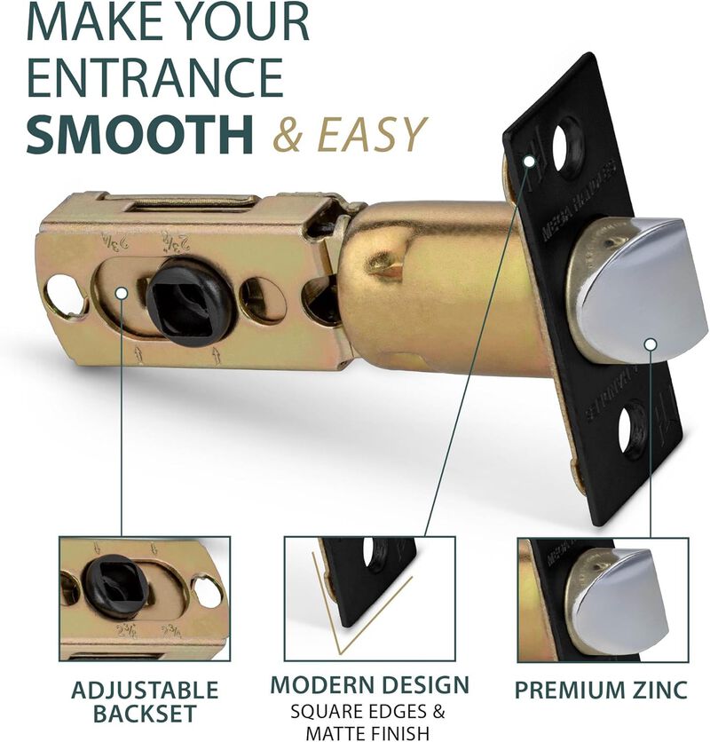 Mega Handles 2-Way Adjustable Privacy/Passage Replacement Door Latch | Universal for Half Moon Spindles