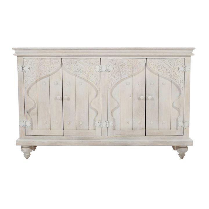 Jofran Taj 60 Hand Carved Solid Wood Global Bohemian Four-Door Sideboard Cabinet