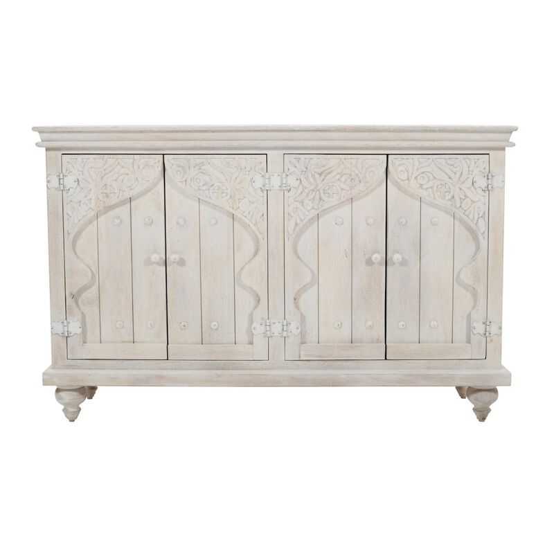 Jofran Taj 60 Hand Carved Solid Wood Global Bohemian Four-Door Sideboard Cabinet