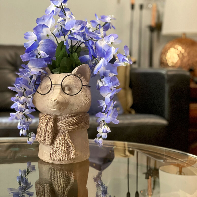 Bespectacled Fox Cement Vase 8.25in &ndash; Cute Fox Planter, Animal Flower Pot, Gift image number 7