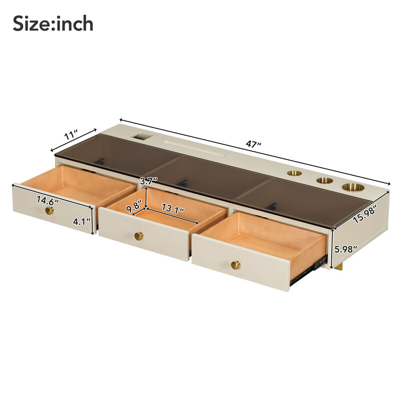 Whisen 47" Floating Shelf with 3 Drawers, Multi-Purpose Wall-Mounted Vanity Table, Mounted Desk