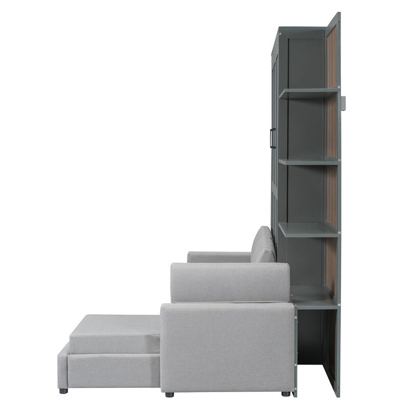 Whisen Queen Size Murphy Bed Wall Bed with Sofa and Shelves