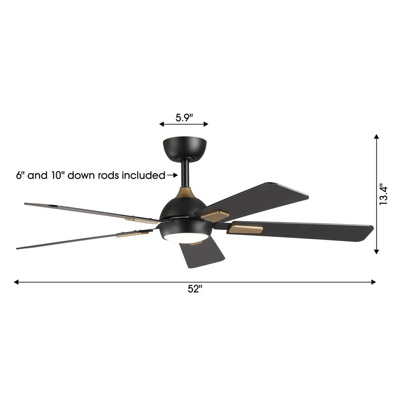 52" Modern Matte Black Dimmable Reversible Smart Ceiling Fan with Light, APP Control and Remote image number 6