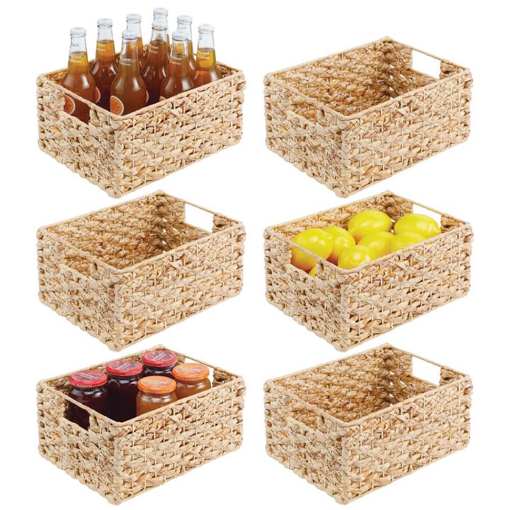 mDesign Hyacinth Braided Woven Pantry Bin Basket, Handles, 6 Pack, Natural/Tan