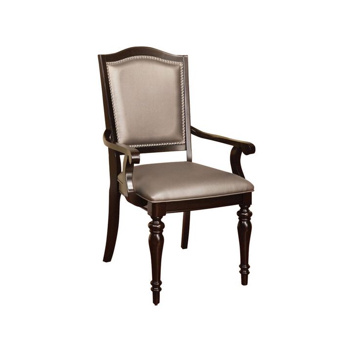 Harrington Transitional Arm Chair With PVC, cherry, Set of 2-Benzara